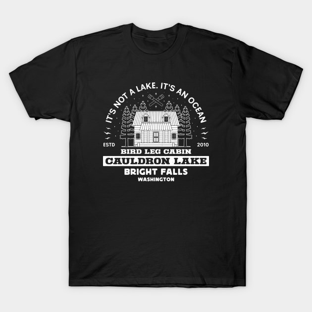 Cauldron Lake Cabin Emblem T-Shirt by Lagelantee